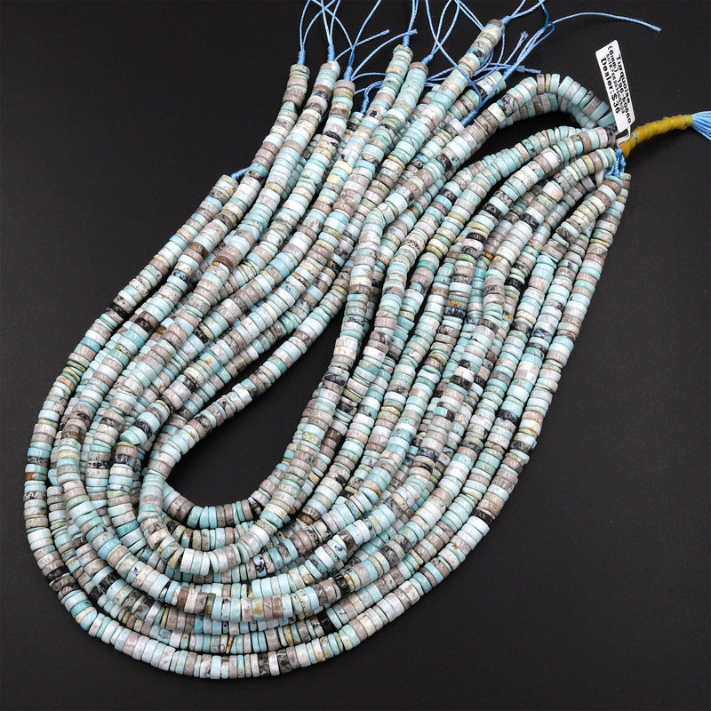Rare Natural Nevada Dry Creek Turquoise Pale Ice Blue Heishi Beads 6mm Rondelle 15.5" Strand
