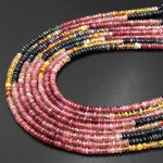 Natural MultiColor Red Pink Yellow Blue Sapphire Smooth Rondelle 3mm 4mm Gemstone Beads