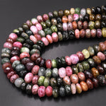 Large Faceted Natural Multicolor Watermelon Tourmaline Faceted 8mm 9mm 12mm Rondelle Beads  Pink Green Gemstone 13.5" Strand