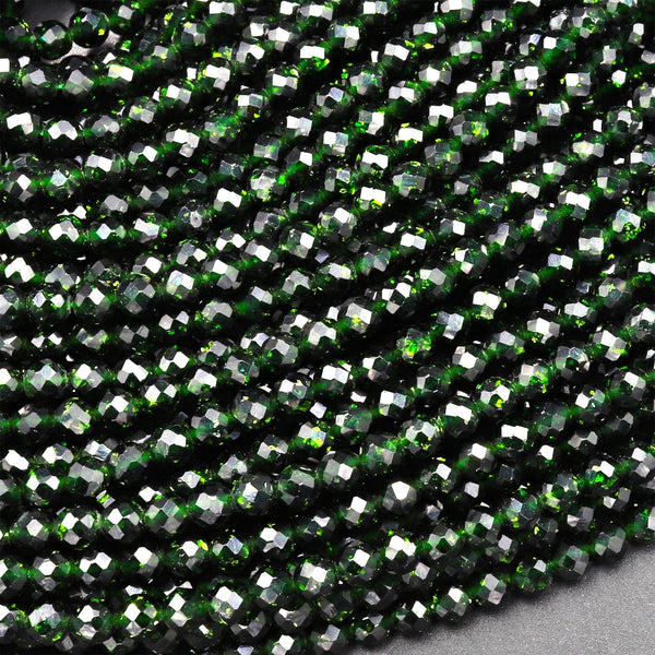 Micro Faceted Green Goldstone Sandstone Round Beads 3mm 4mm 15.5" Strand