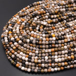 Faceted Natural Bumble Bee Jasper 4mm Cube Beads Micro Diamond Cut Gemstone 15.5" Strand