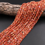 Faceted Natural Moroccan Orange Red Agate 2mm 3mm Cube Beads Micro Diamond Cut Gemstone 15.5" Strand