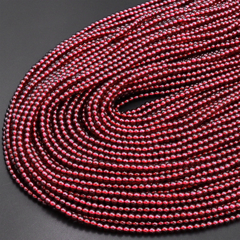 AAA Natural Red Garnet 3mm 4mm Round Beads 15.5" Strand