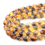Natural Rainbow Fluorite Oval Beads Golden Yellow Green Mauve Gemstone 15.5" Strand