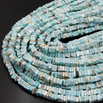 Natural Peruvian Turquoise Baby Blue Thin Square Heishi Disc Beads 6mm Gemstone 15.5" Strand