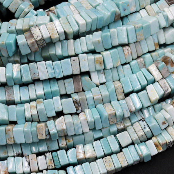 Natural Peruvian Turquoise Baby Blue Thin Square Heishi Disc Beads 6mm Gemstone 15.5" Strand