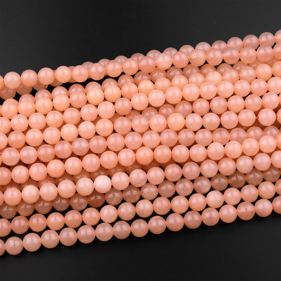 Natural Peach Chalcedony Smooth Round Beads 6mm 8mm 10mm 15.5" Strand
