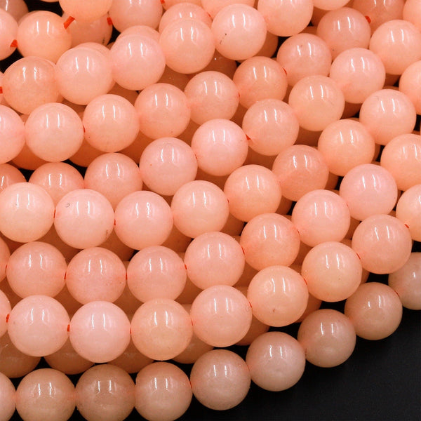 Natural Peach Chalcedony Smooth Round Beads 6mm 8mm 10mm Gemstone 15.5" Strand