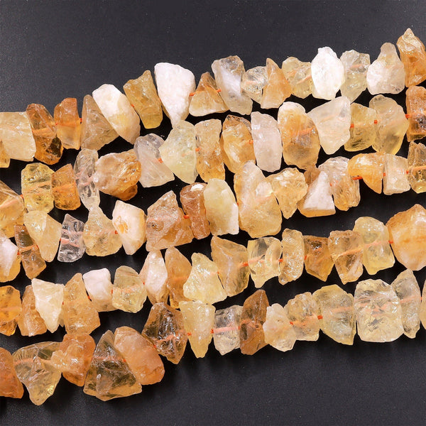 Natural Rough Raw Yellow Citrine Beads Nuggets Freeform Nuggets Hammered 15.5" Strand