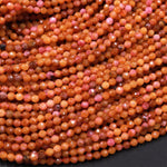 Micro Faceted Natural Golden Orange Thulite 3mm Round Beads Diamond Cut Gemstone From Norway 15.5" Strand
