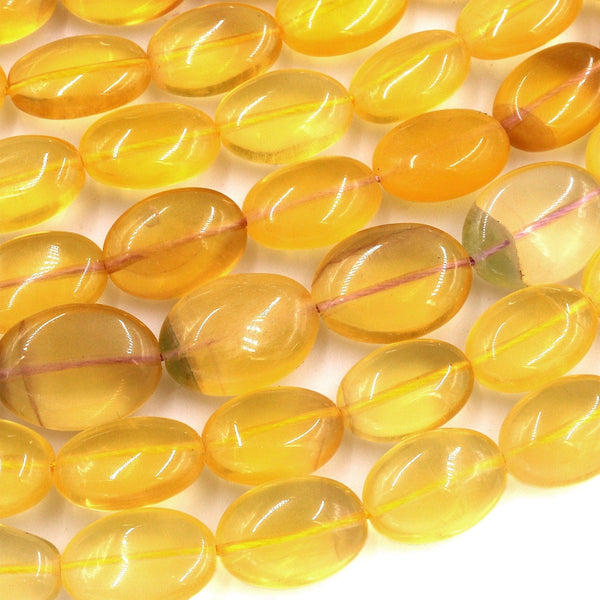 Natural Rainbow Fluorite Oval Beads Golden Yellow Gemstone 15.5" Strand