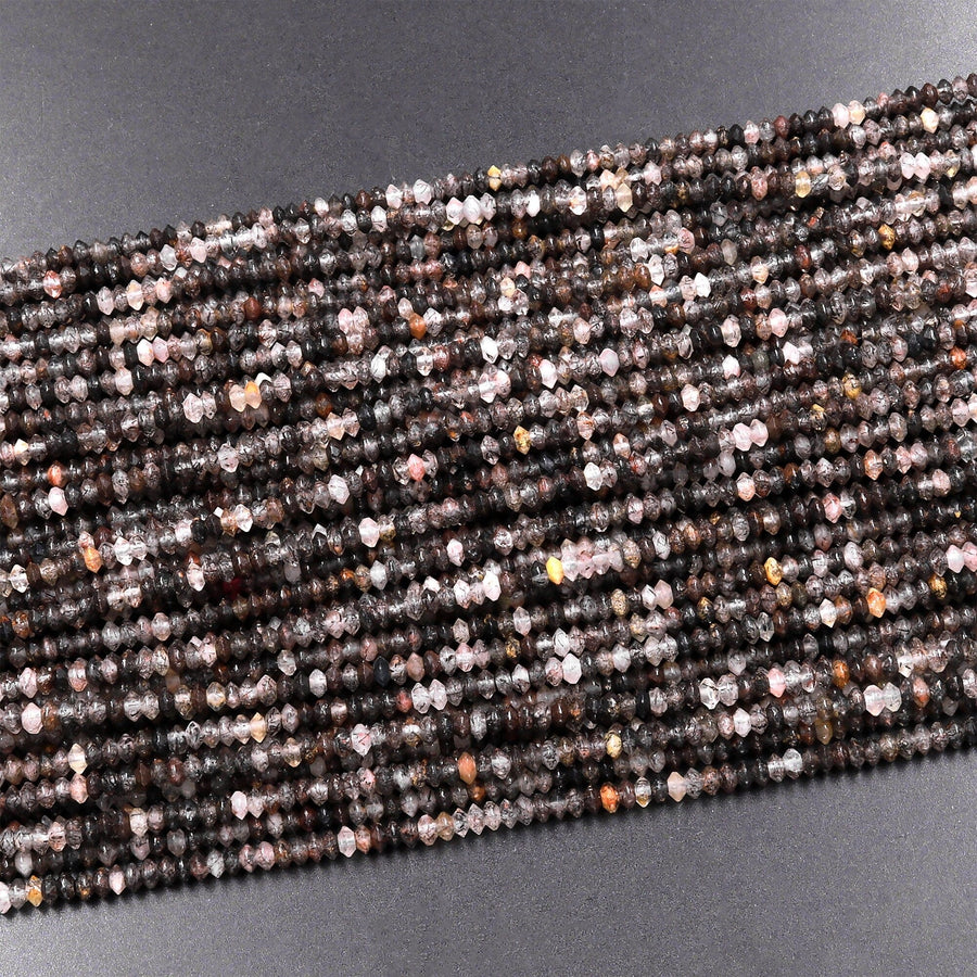 Natural Black Tourmaline Rutile Quartz Faceted 3mm Saucer Rondelle Beads Micro Laser Diamond Cut Gemstone 16" Strand