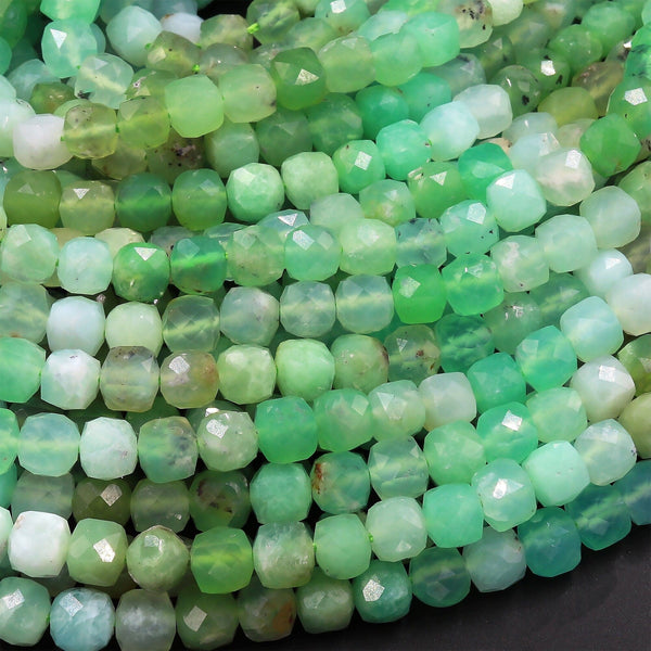 AAA Natural Chrysoprase Faceted 6mm Cube Square Dice Beads Gemstone 15.5" Strand