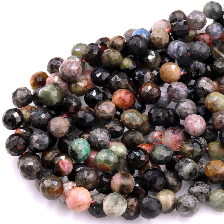 Natural Dark Green Tourmaline Faceted 7mm Rounded Teardrop Briolette Beads 15.5" Strand