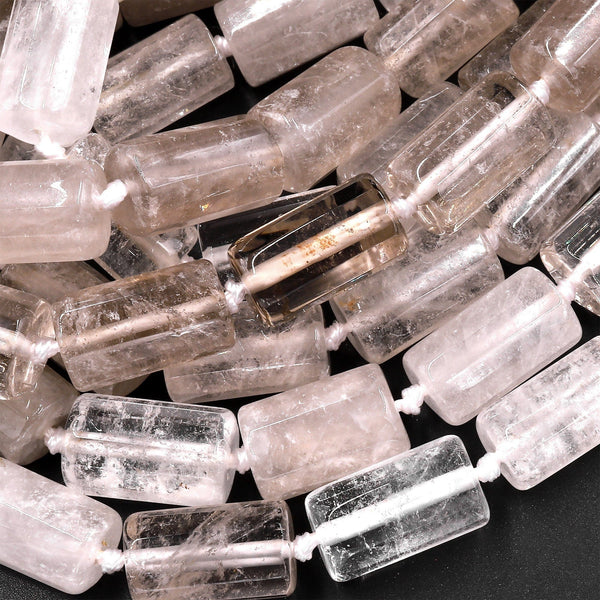 Natural Smoky Rock Crystal Quartz Beads Faceted Tube Nuggets 15.5" Strand