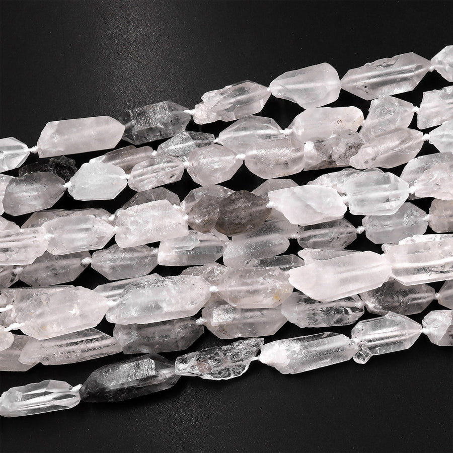 Natural Raw Rough Tibetan Quartz Beads Drilled Double Terminated Points Freeform Real Natural Crystal 15.5" Strand