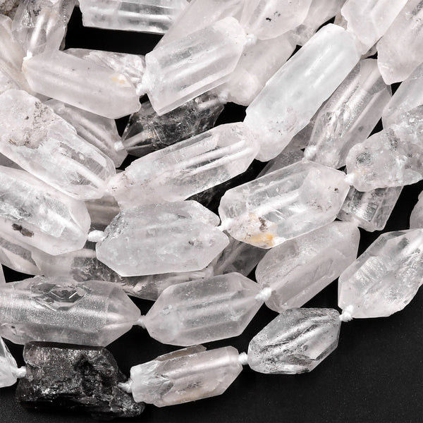 Natural Raw Rough Tibetan Quartz Beads Drilled Double Terminated Points Freeform Real Natural Crystal 15.5" Strand