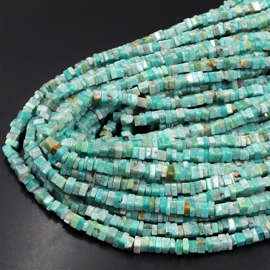 Natural Peruvian Green Amazonite Thin Square Heishi Disc Beads 5mm Gemstone 15.5" Strand