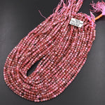 Micro Faceted Natural Pink Red Thulite 4mm Cube Beads Diamond Cut Gemstone From Norway 15.5" Strand