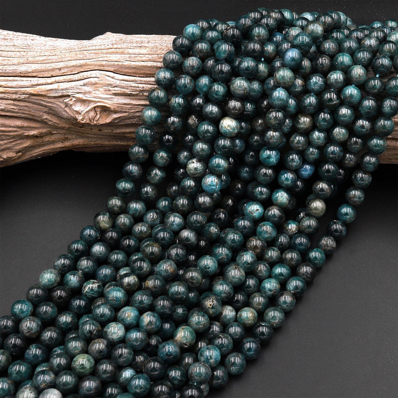 Natural Deep Teal Green Apatite 6mm 8mm Round Beads 15.5" Strand