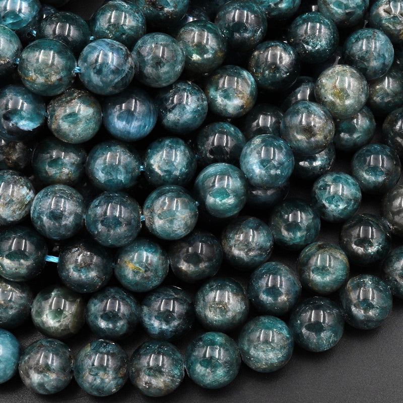 Natural Deep Teal Green Apatite 6mm 8mm Round Beads 15.5" Strand