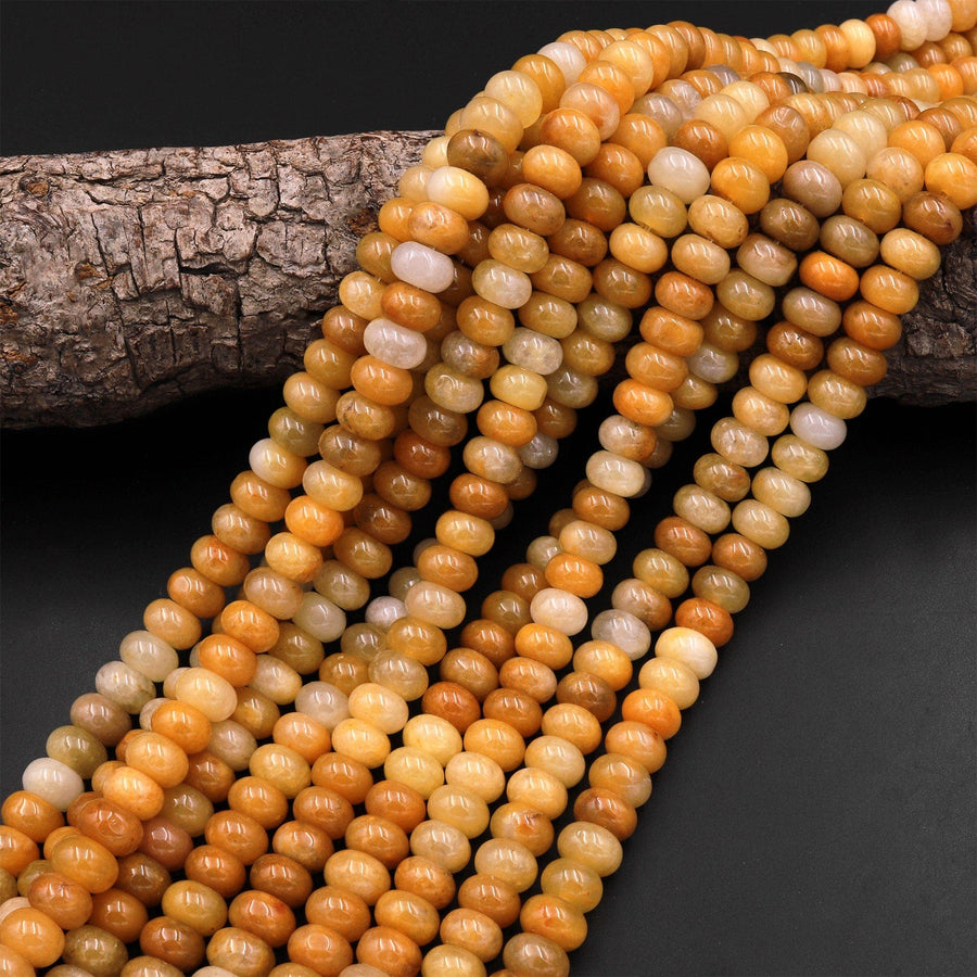Natural Yellow Jade 6mm 8mm Smooth Rondelle Beads 15.5" Strand