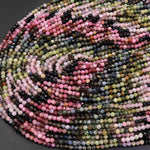 Natural Multicolor Pink Green Blue Tourmaline Micro Faceted 3mm Round Gemstone Beads 15.5" Strand