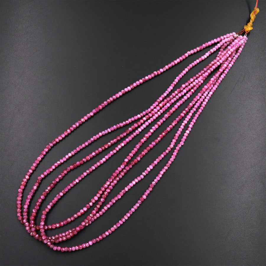 Genuine Natural Burma Pink Sapphire Faceted Rondelle 3mm Beads Sparkling Real Genuine Pink Gemstone 16" Strand