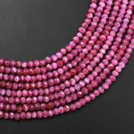 Genuine Natural Burma Pink Sapphire Faceted Rondelle 3mm Beads Sparkling Real Genuine Pink Gemstone 16" Strand