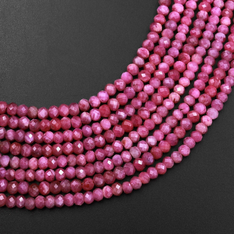Genuine Natural Burma Pink Sapphire Faceted Rondelle 3mm Beads Sparkling Real Genuine Pink Gemstone 16" Strand