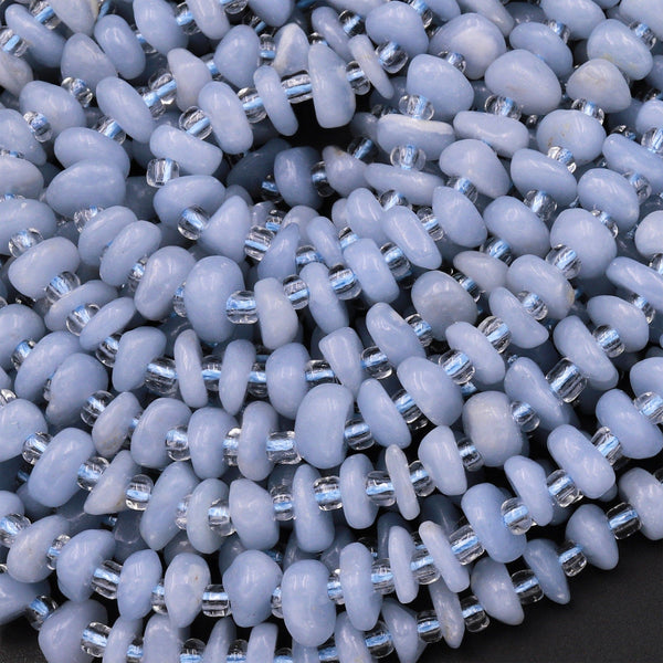Natural Blue Angelite 6mm Freeform Rondelle Disc Beads High Quality Canadian Angel Stone Soft Pastel Blue 15.5" Strand