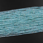 AAA Natural Brazilian Blue Amazonite 3mm 4mm Faceted Round Beads Micro Laser Diamond Cut Gemstone 15.5" Strand