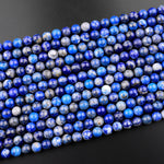 Natural Blue Lapis 6mm 8mm 10mm Round Beads With Calcite Golden Pyrite Matrix 15.5" Strand