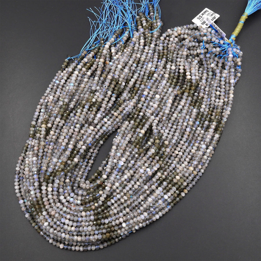 Faceted Natural Labradorite 4mm Rondelle Beads 15.5" Strand