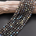 Natural Labradorite 4mm 5mm 6mm 7mm 8mm 9mm 10mm Round Beads Golden Green Flashes 15.5" Strand