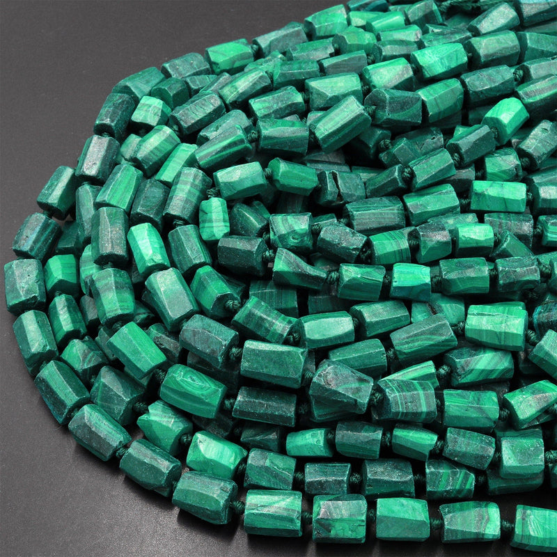 Natural Green Malachite Tube Beads 15.5" Strand
