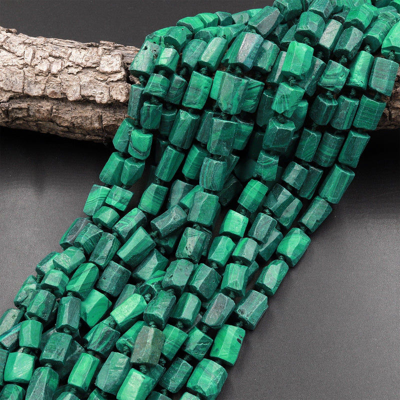 Natural Green Malachite Tube Beads 15.5" Strand