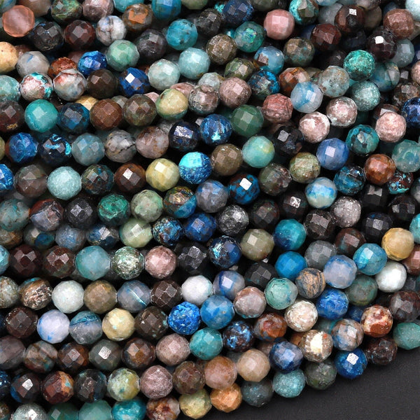 Natural Green Blue Chrysocolla 4mm Faceted Round Beads Micro Laser Diamond Cut Gemstone 15.5" Strand