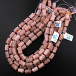 Natural Peach Moonstone Faceted Tube Cylinder Barrel Beads 15.5" Strand