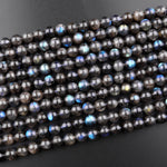 Rare AAA Natural Black Labradorite 6mm 8mm 10mm Round Beads Blue Flashes 15.5" Strand