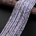 Faceted Natural Blue Chalcedony 5mm Rondelle Beads Micro Diamond Cut 15.5" Strand