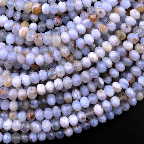 Faceted Natural Blue Chalcedony 5mm Rondelle Beads Micro Diamond Cut 15.5" Strand