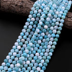 Genuine Natural Blue Larimar Large 7mm 8mm 10mm Round Real Genuine Larimar Gemstone Beads 15.5" Strand
