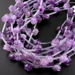 Natural Purple Amethyst Hand Carved Rose Flower Gemstone Beads 8mm 10mm 12mm Choose from 5pcs, 10pcs