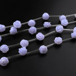 Natural Blue Lace Agate Hand Carved Rose Flower Gemstone Beads 8mm 10mm 12mm Choose from 5pcs, 10pcs
