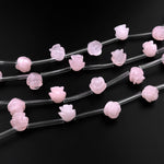 Natural Pink Rose Quartz Hand Carved Rose Flower Gemstone Beads 8mm 10mm 12mm Choose from 5pcs, 10pcs