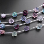 Natural Green Purple Fluorite Hand Carved Rose Flower Gemstone Beads 8mm 10mm 12mm Choose from 5pcs, 10pcs