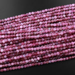Natural Pink Tourmaline Faceted 4mm Cube Square Dice Beads Gemstone 15.5" Strand
