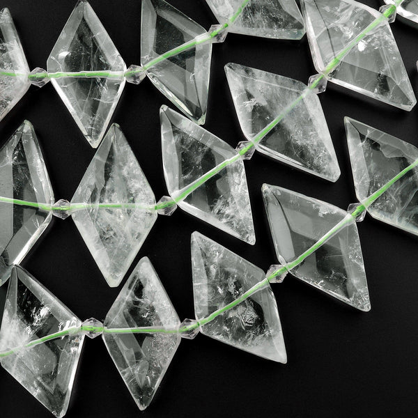 AAA Rare Natural Green Quartz Beads Faceted Kite Marquise Horse Eye Diamond Shape Center Drilled Flat Gemstone 15.5" Strand