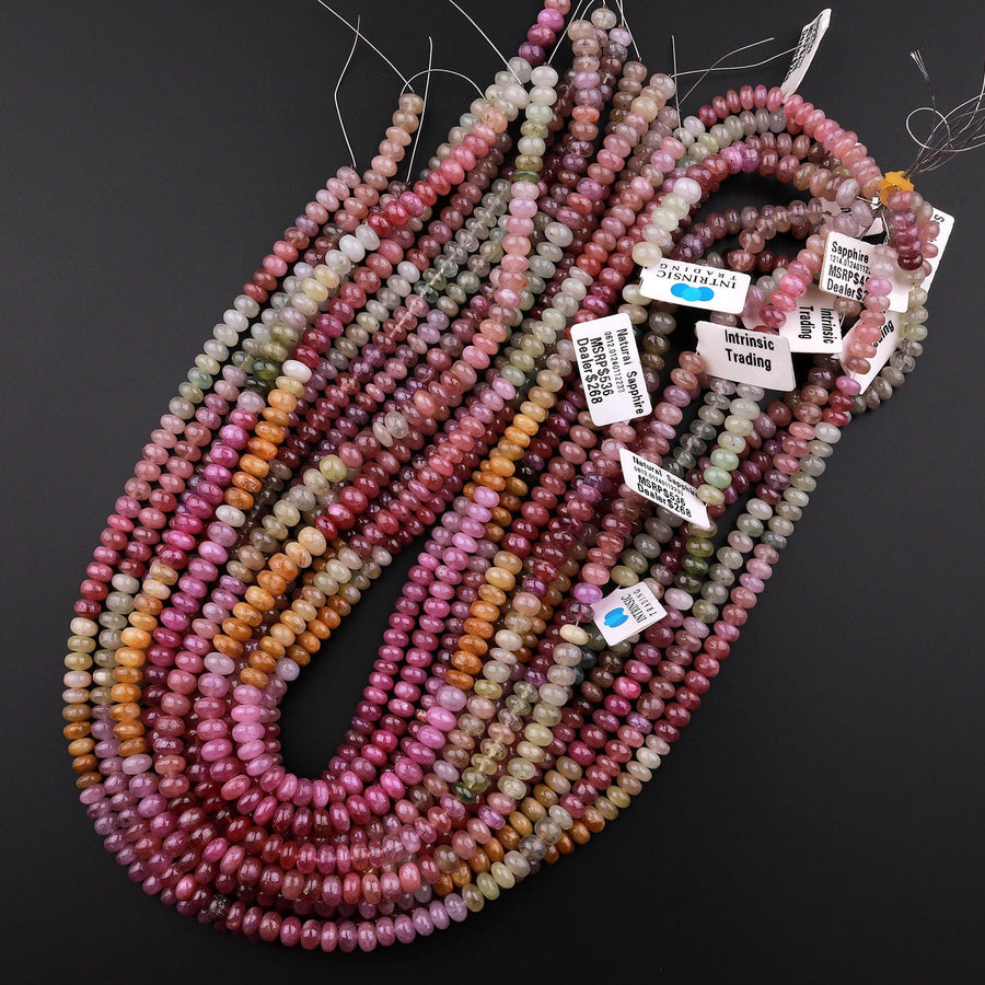 AAA Natural Multicolor Red Pink Yellow Sapphire Smooth Rondelle 6mm Gemstone Beads 13.5" Strand